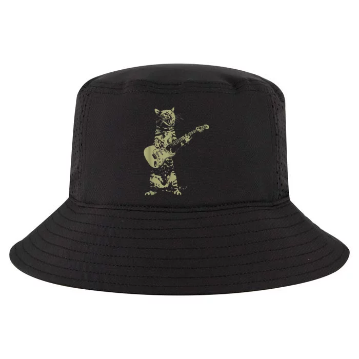 Cat Playing Acoustic Guitar Cool Musician funny Guitarist Cool Comfort Performance Bucket Hat