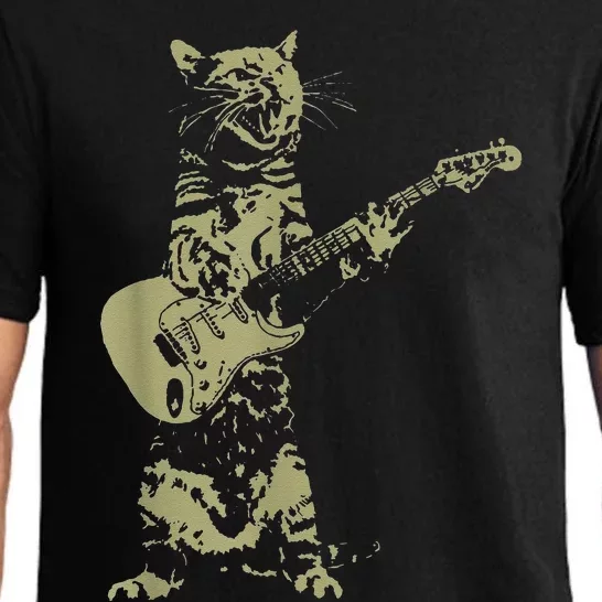 Cat Playing Acoustic Guitar Cool Musician funny Guitarist Pajama Set