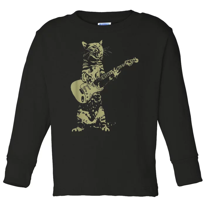 Cat Playing Acoustic Guitar Cool Musician funny Guitarist Toddler Long Sleeve Shirt