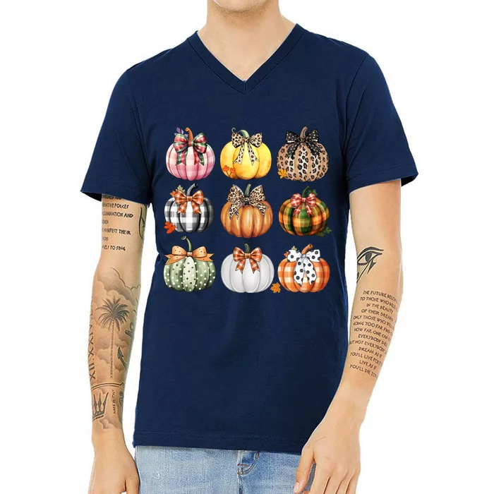 Coquette Pumpkin Autumn Fall V-Neck T-Shirt