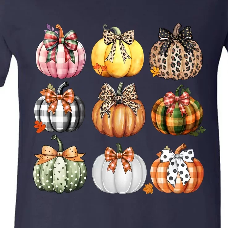 Coquette Pumpkin Autumn Fall V-Neck T-Shirt