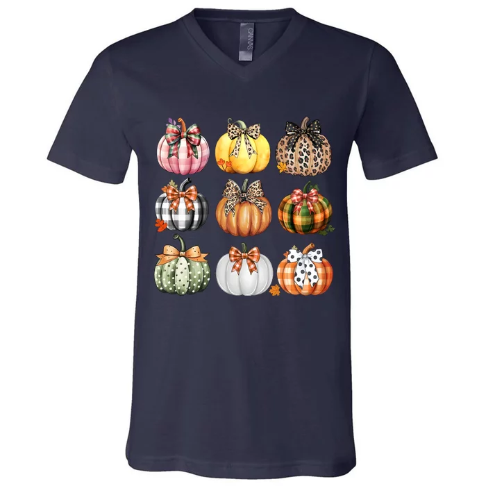 Coquette Pumpkin Autumn Fall V-Neck T-Shirt