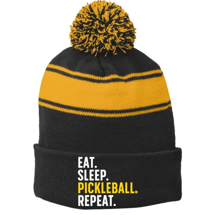 Cool Pickleball Art For Pickle Ball Lovers Players Stripe Pom Pom Beanie