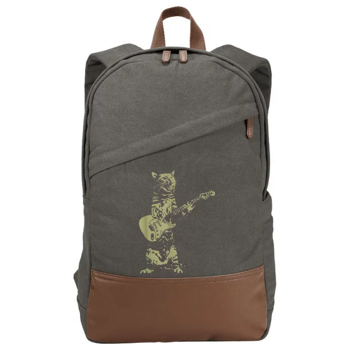 Cat Playing Acoustic Guitar Cool Musician Guitarist Cotton Canvas Backpack