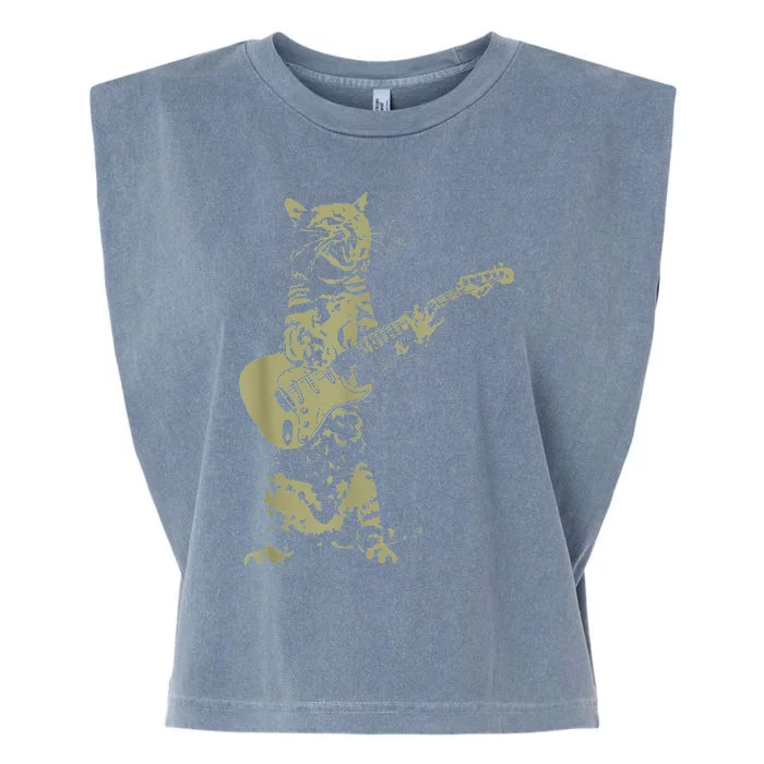 Cat Playing Acoustic Guitar Cool Musician Guitarist Garment-Dyed Women's Muscle Tee