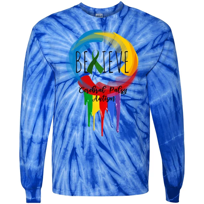 Cerebral Palsy Autism Awareness Dreamcatcher Gift Tie-Dye Long Sleeve Shirt