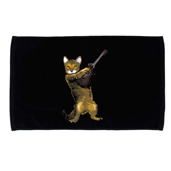 Cat Playing Acoustic Guitar Musician Microfiber Hand Towel