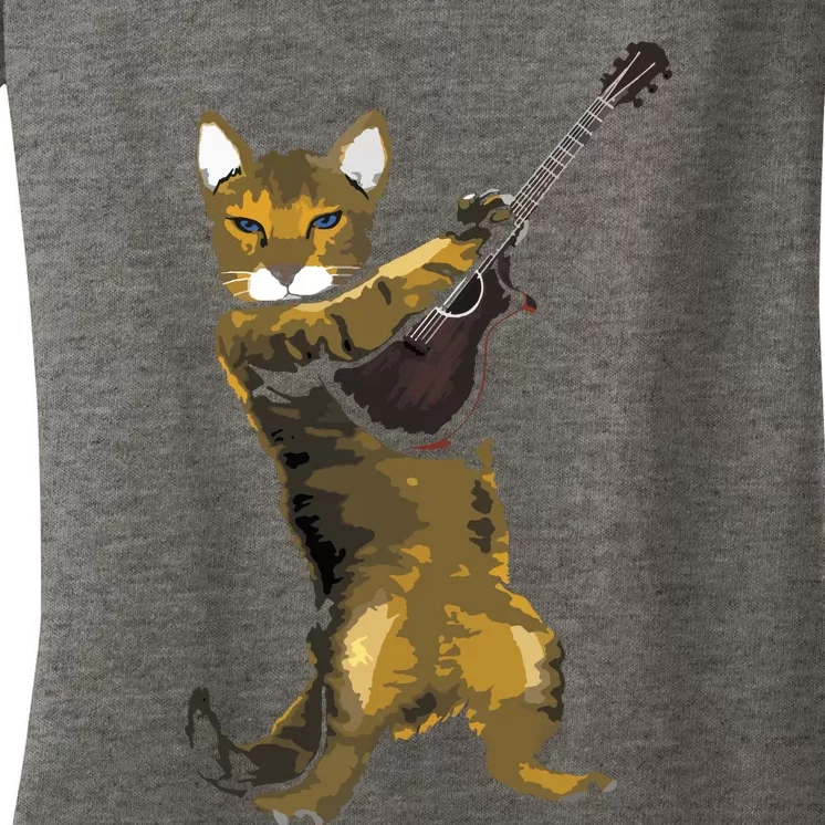 Cat Playing Acoustic Guitar Musician Women's V-Neck T-Shirt