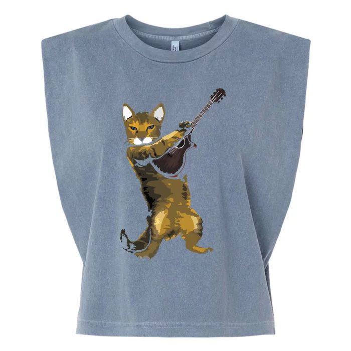 Cat Playing Acoustic Guitar Musician Garment-Dyed Women's Muscle Tee