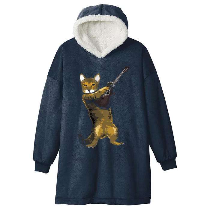 Cat Playing Acoustic Guitar Musician Hooded Wearable Blanket