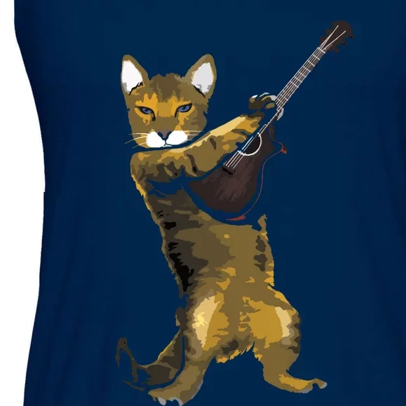 Cat Playing Acoustic Guitar Musician Ladies Essential Flowy Tank