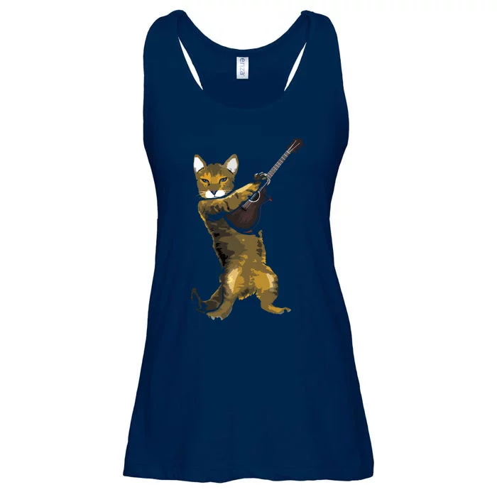 Cat Playing Acoustic Guitar Musician Ladies Essential Flowy Tank