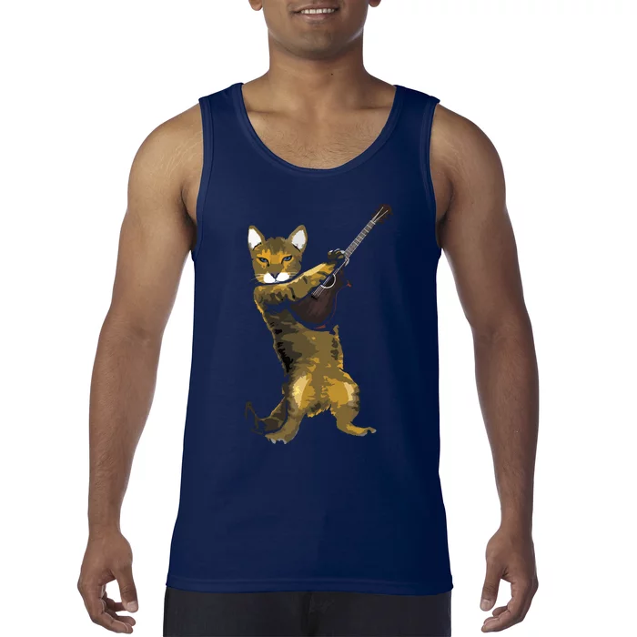 Cat Playing Acoustic Guitar Musician Tank Top