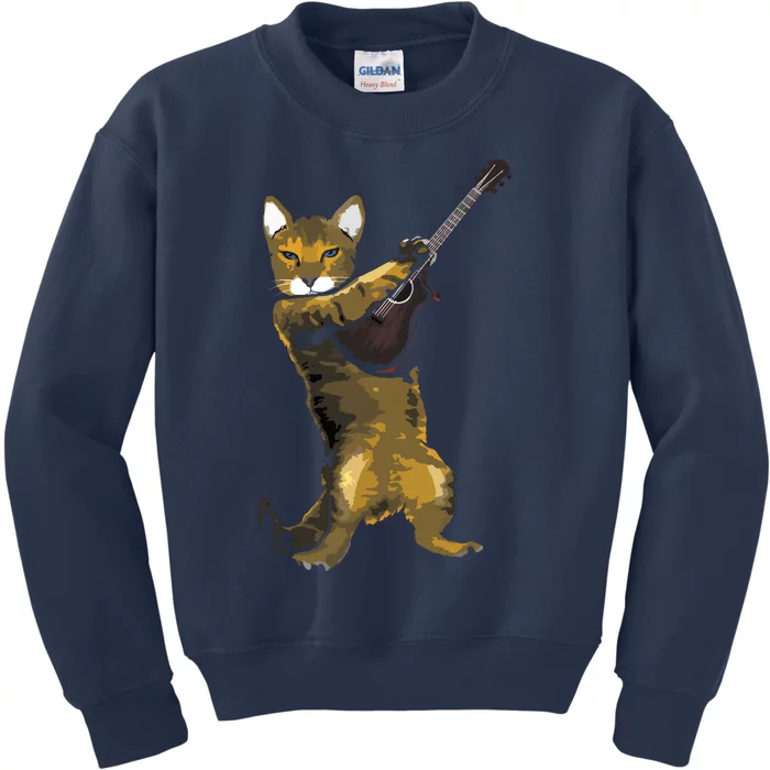 Cat Playing Acoustic Guitar Musician Kids Sweatshirt