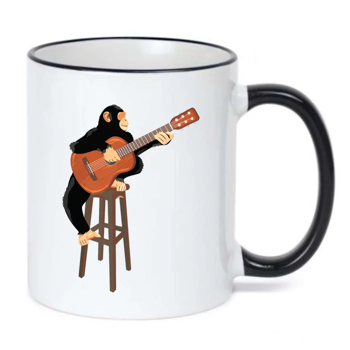 Chimpanzee Playing Acoustic Guitar Funny Monkey Black Color Changing Mug