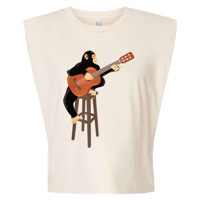 Chimpanzee Playing Acoustic Guitar Funny Monkey Garment-Dyed Women's Muscle Tee