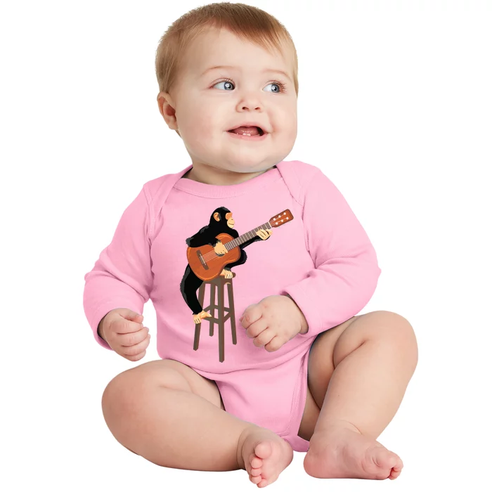 Chimpanzee Playing Acoustic Guitar Funny Monkey Baby Long Sleeve Bodysuit