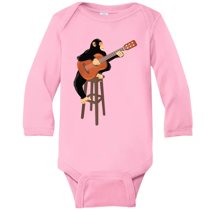 Chimpanzee Playing Acoustic Guitar Funny Monkey Baby Long Sleeve Bodysuit