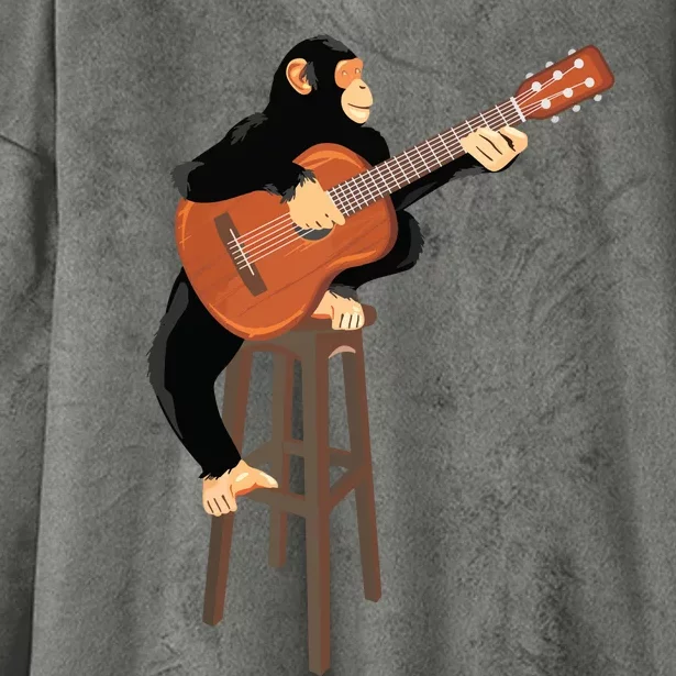 Chimpanzee Playing Acoustic Guitar Funny Monkey Hooded Wearable Blanket