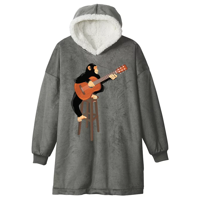 Chimpanzee Playing Acoustic Guitar Funny Monkey Hooded Wearable Blanket