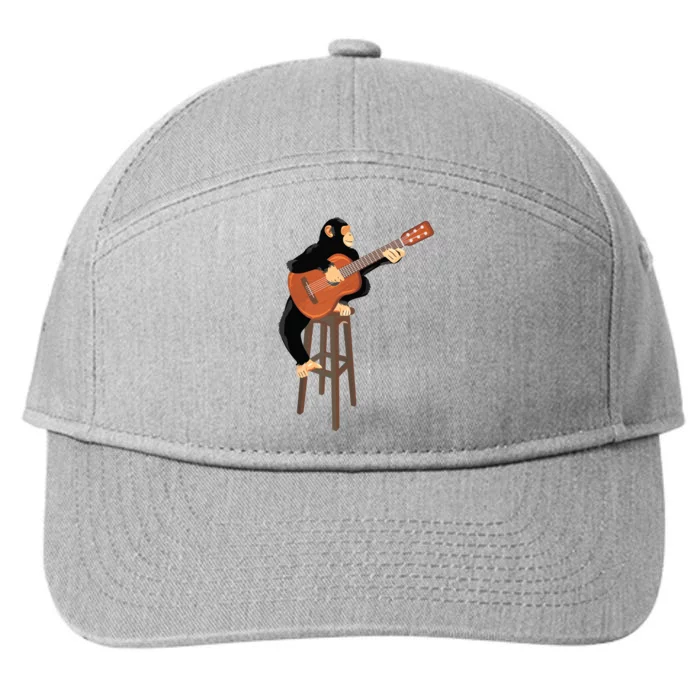 Chimpanzee Playing Acoustic Guitar Funny Monkey 7-Panel Snapback Hat