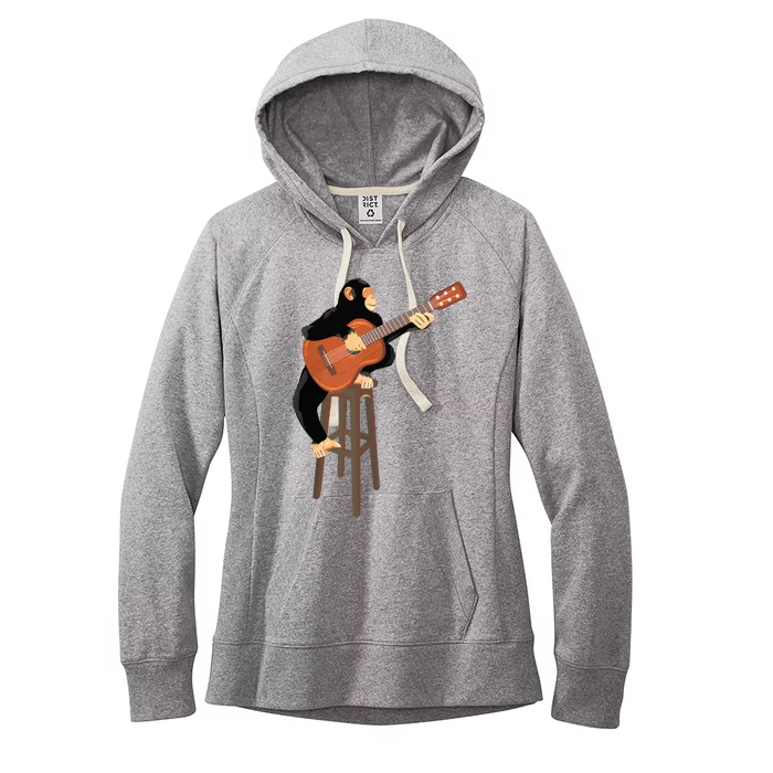 Chimpanzee Playing Acoustic Guitar Funny Monkey Women's Fleece Hoodie