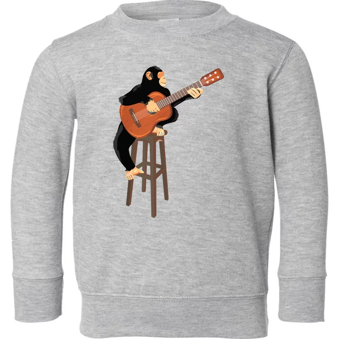 Chimpanzee Playing Acoustic Guitar Funny Monkey Toddler Sweatshirt