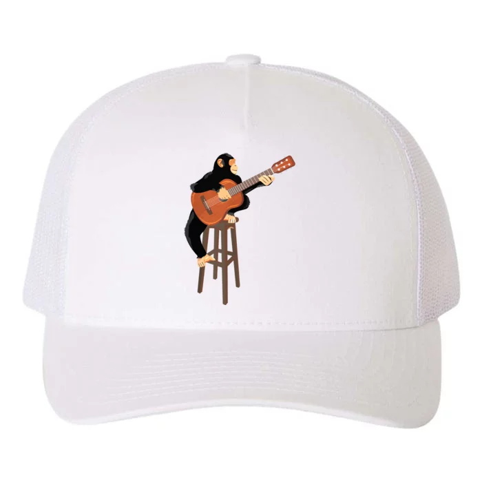 Chimpanzee Playing Acoustic Guitar Funny Monkey Yupoong Adult 5-Panel Trucker Hat