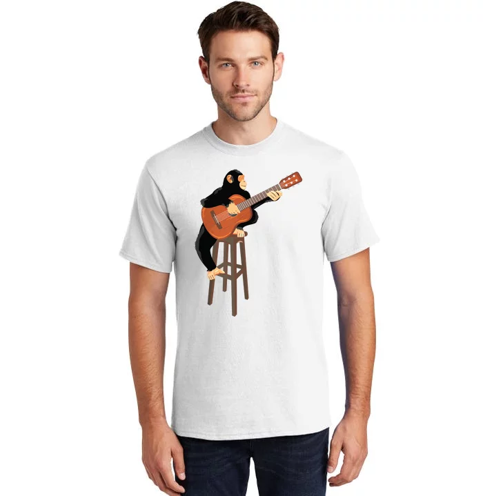 Chimpanzee Playing Acoustic Guitar Funny Monkey Tall T-Shirt