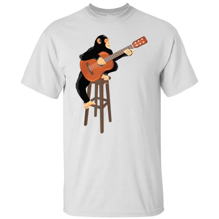 Chimpanzee Playing Acoustic Guitar Funny Monkey Tall T-Shirt