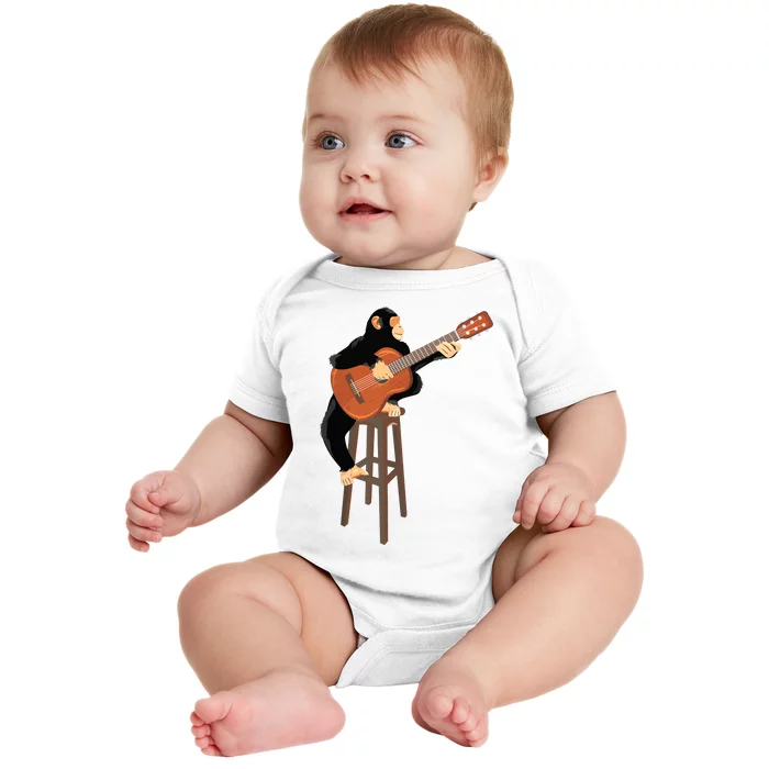 Chimpanzee Playing Acoustic Guitar Funny Monkey Baby Bodysuit