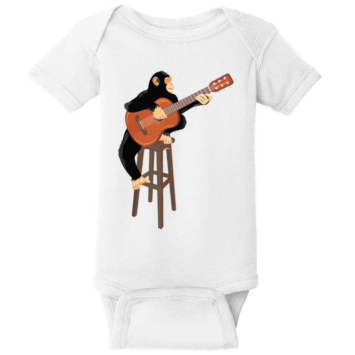 Chimpanzee Playing Acoustic Guitar Funny Monkey Baby Bodysuit