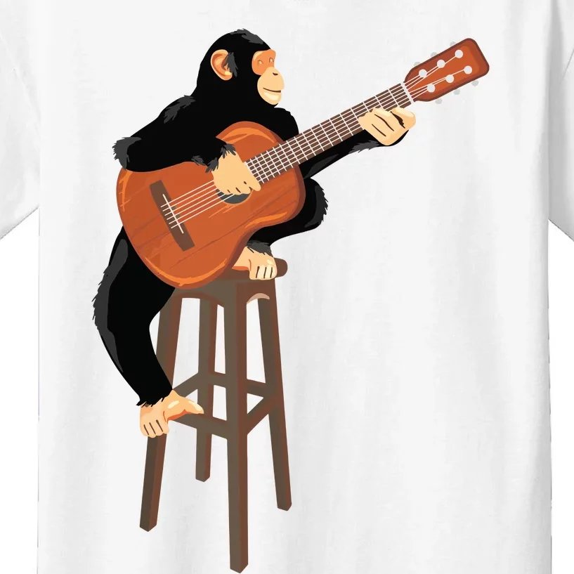 Chimpanzee Playing Acoustic Guitar Funny Monkey Kids T-Shirt