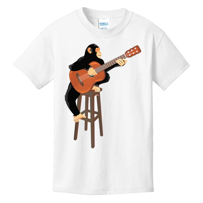 Chimpanzee Playing Acoustic Guitar Funny Monkey Kids T-Shirt