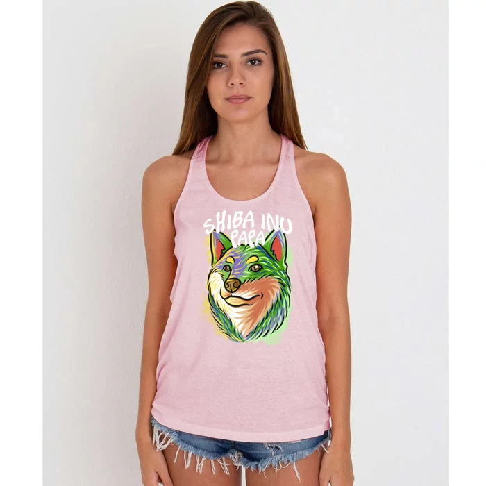 Colorful Pop Art Portrait Shiba Inu Dog Dad FatherS Day Gift Women's Knotted Racerback Tank