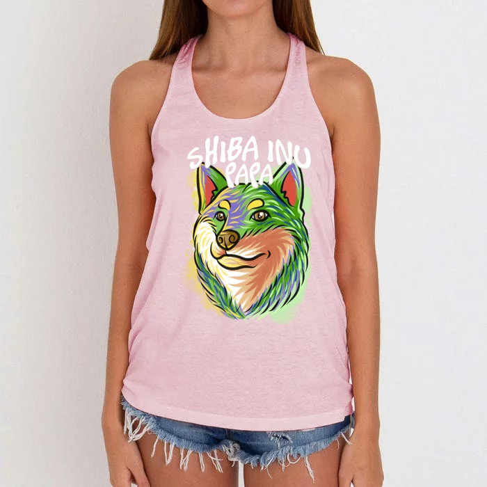 Colorful Pop Art Portrait Shiba Inu Dog Dad FatherS Day Gift Women's Knotted Racerback Tank