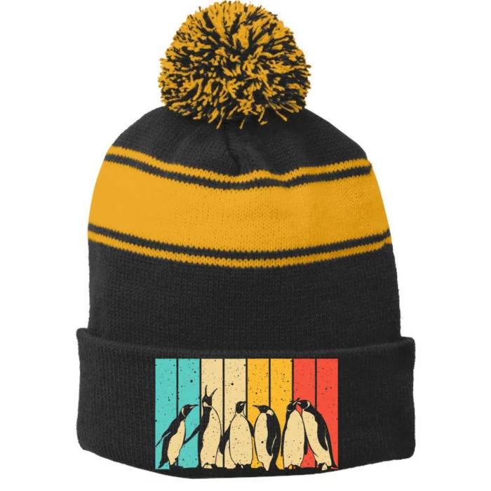 Cute Penguin Art Bird Zoologist Penguin Lovers Stripe Pom Pom Beanie