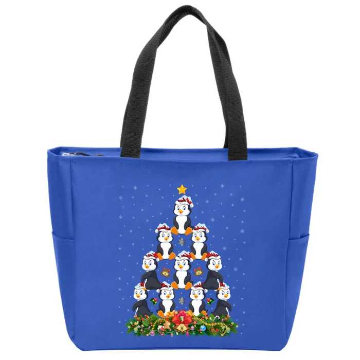 Cute Penguin Bird Lover Xmas Santa Penguin Christmas Tree Gift Zip Tote Bag