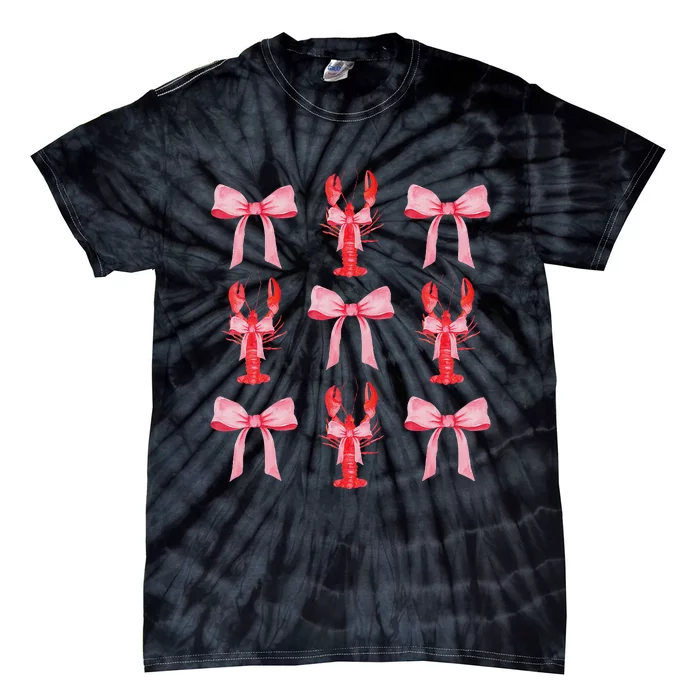 Cute Pink Bow Coquette Crawfish Aesthetic Tie-Dye T-Shirt