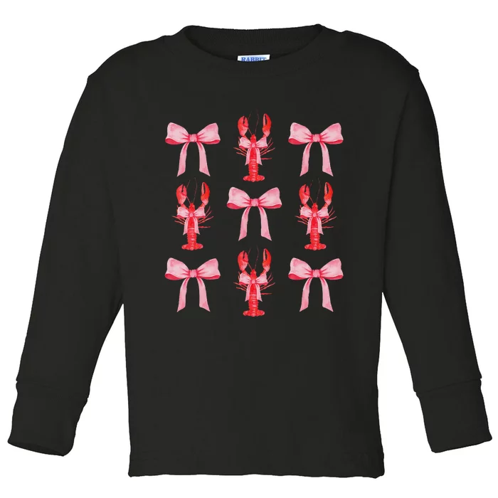 Cute Pink Bow Coquette Crawfish Aesthetic Toddler Long Sleeve Shirt