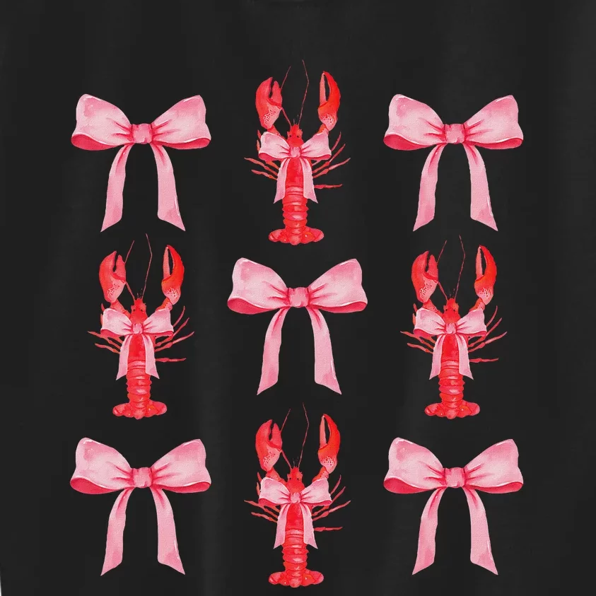 Cute Pink Bow Coquette Crawfish Aesthetic Kids Sweatshirt