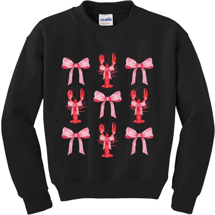 Cute Pink Bow Coquette Crawfish Aesthetic Kids Sweatshirt