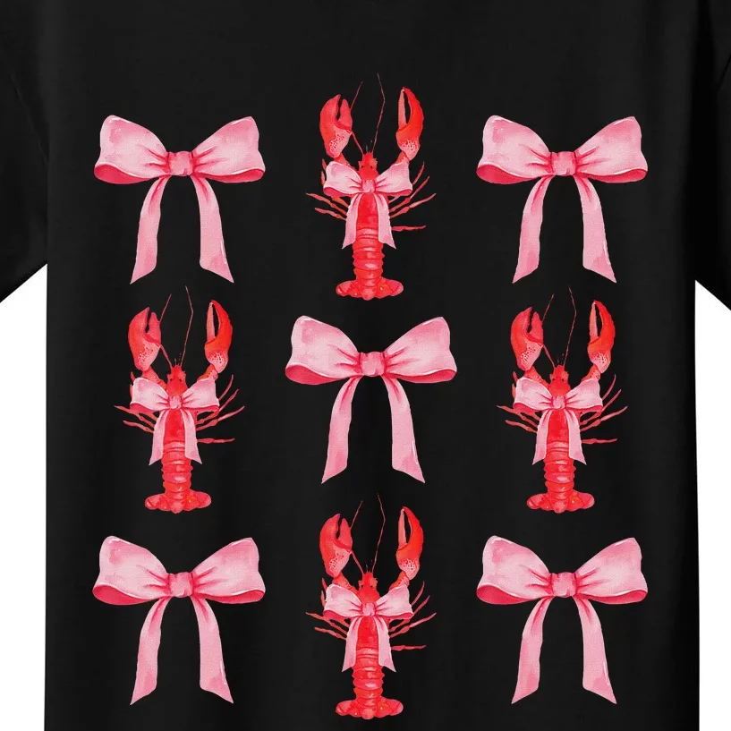 Cute Pink Bow Coquette Crawfish Aesthetic Kids T-Shirt