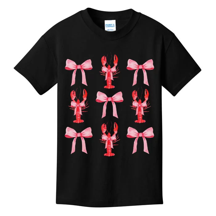 Cute Pink Bow Coquette Crawfish Aesthetic Kids T-Shirt