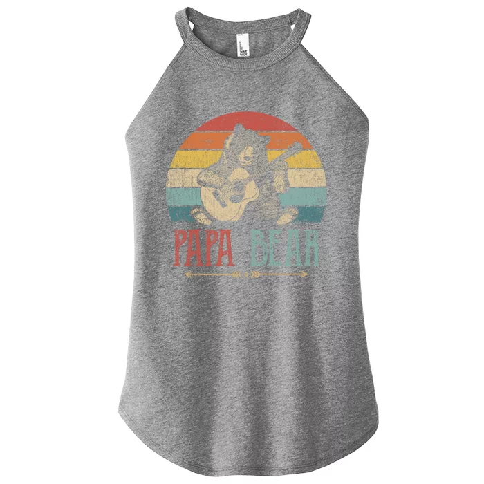 Cute Papa Bear Vintage FatherS Day Retro Dad Guitar Gift Women’s Perfect Tri Rocker Tank