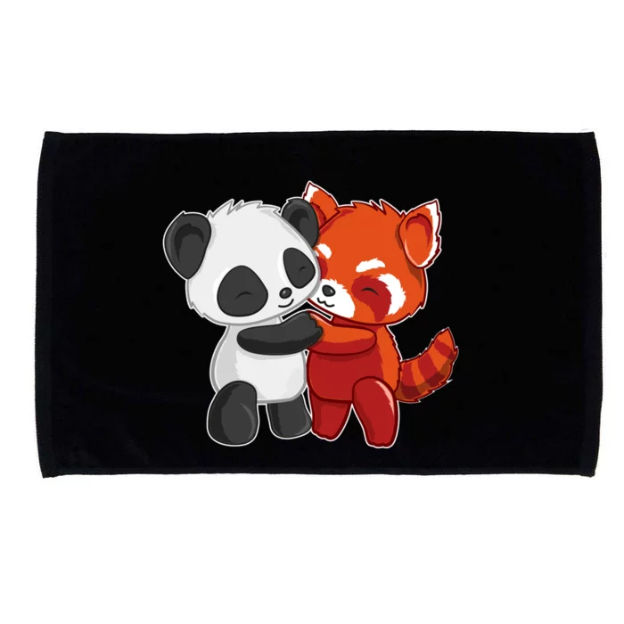 Chibi Panda Bear Hugs Red Panda Gift Cute Gift Microfiber Hand Towel