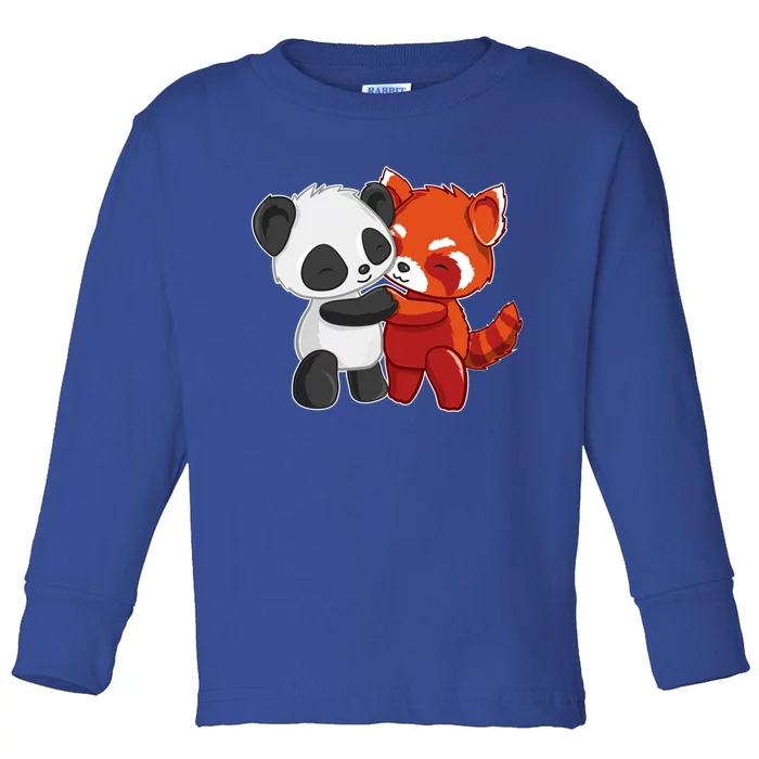 Chibi Panda Bear Hugs Red Panda Gift Cute Gift Toddler Long Sleeve Shirt