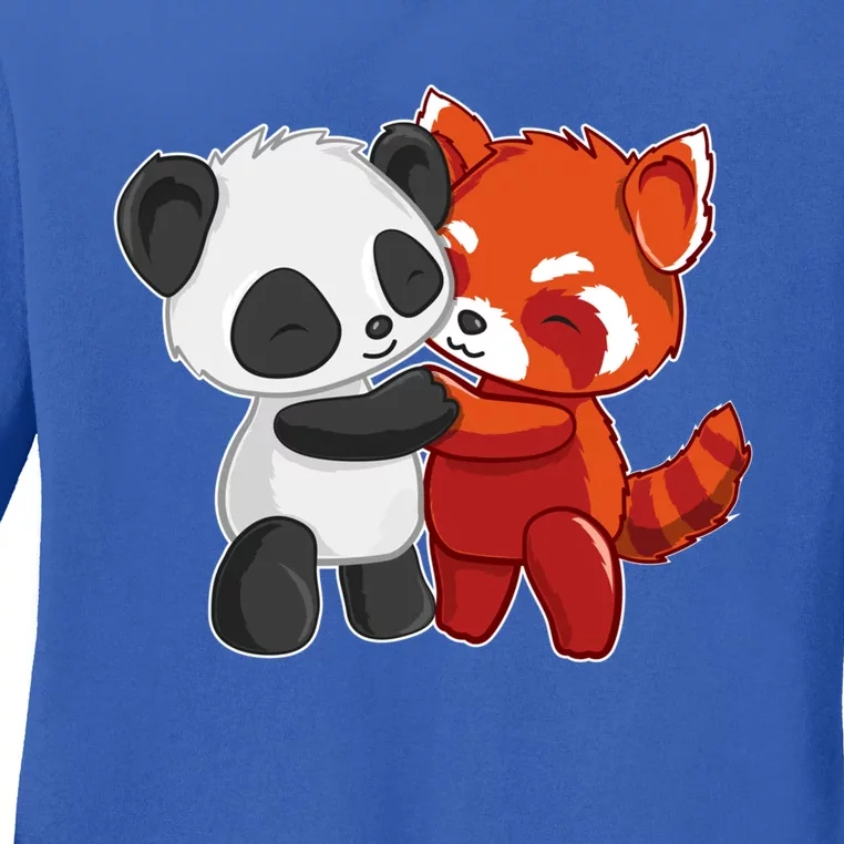 Chibi Panda Bear Hugs Red Panda Gift Cute Gift Ladies Long Sleeve Shirt