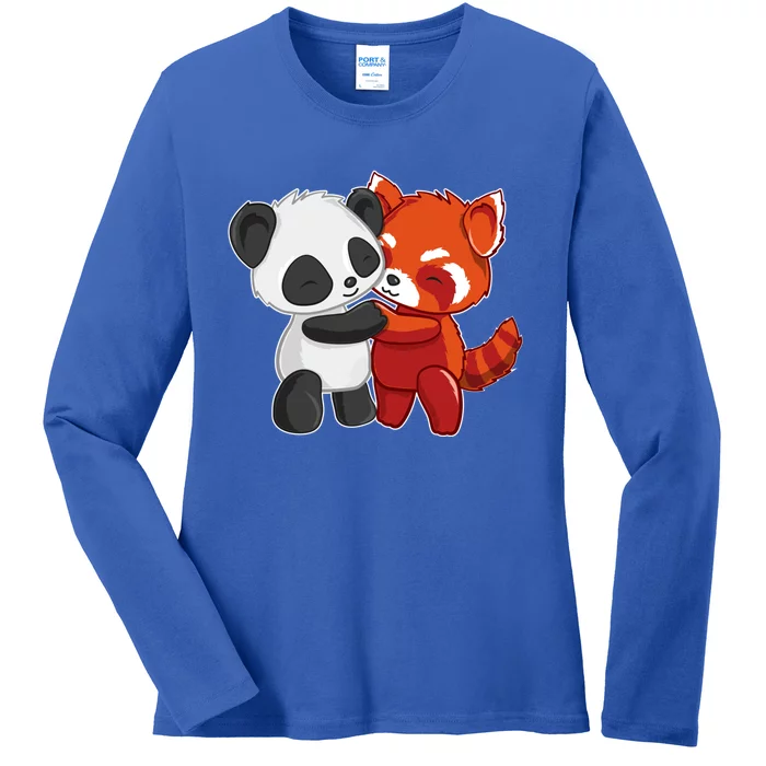 Chibi Panda Bear Hugs Red Panda Gift Cute Gift Ladies Long Sleeve Shirt