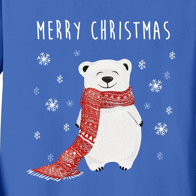 Cute Polar Bear Scarf Merry Christmas Xmas Holidays Gift Tee Great Gift Kids Long Sleeve Shirt